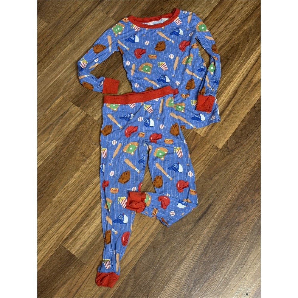 Little Sleepies Toddler Boys 3T Baseball 2pc Footed Sleeper Pajamas VGC